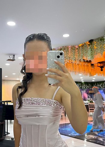 Pudra Pembe Straplez Drapeli Midi Abiye Elbise - Görsel 2