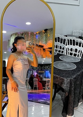 Pudra Pembe Straplez Drapeli Midi Abiye Elbise - Görsel 4