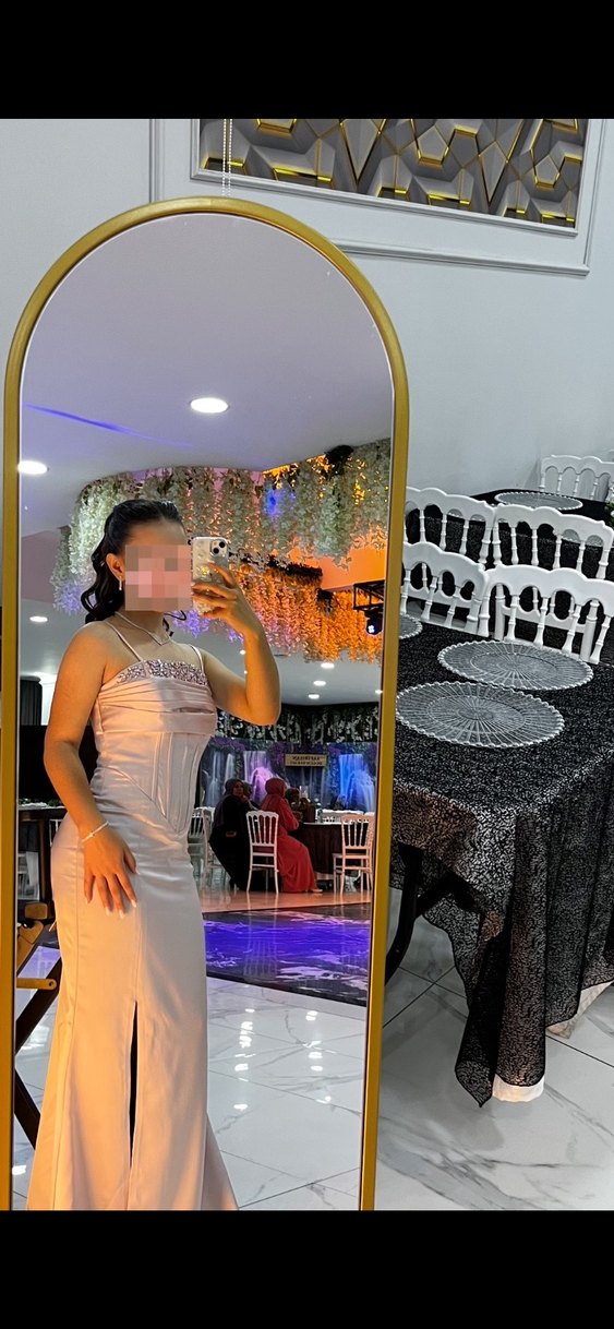 Pudra Pembe Straplez Drapeli Midi Abiye Elbise - Görsel 4