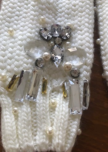 İnci İşlemeli Krem Örgü Bileklik - Görsel 6