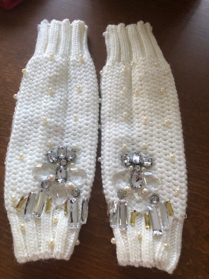 İnci İşlemeli Krem Örgü Bileklik - Görsel 5