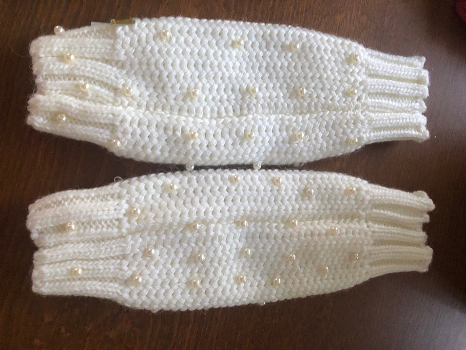 İnci İşlemeli Krem Örgü Bileklik - Görsel 3