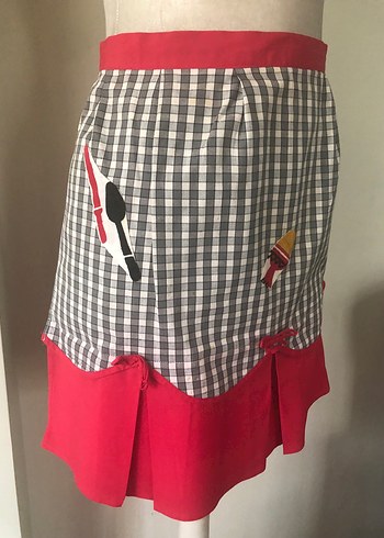 Nakışlı Kırmızı Gri Mutfak Önlüğü - Görsel 6