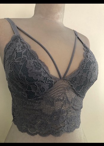 Gri Dantel Goth Bralet