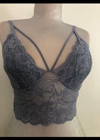 Defacto Gri Dantel Goth Bralet