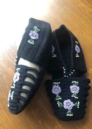 Nakışlı Siyah Örgü Kadın Patik - Görsel 8