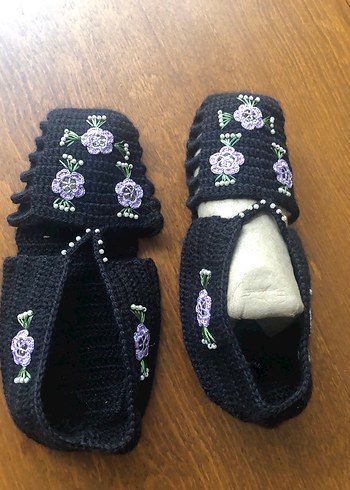 Nakışlı Siyah Örgü Kadın Patik - Görsel 7