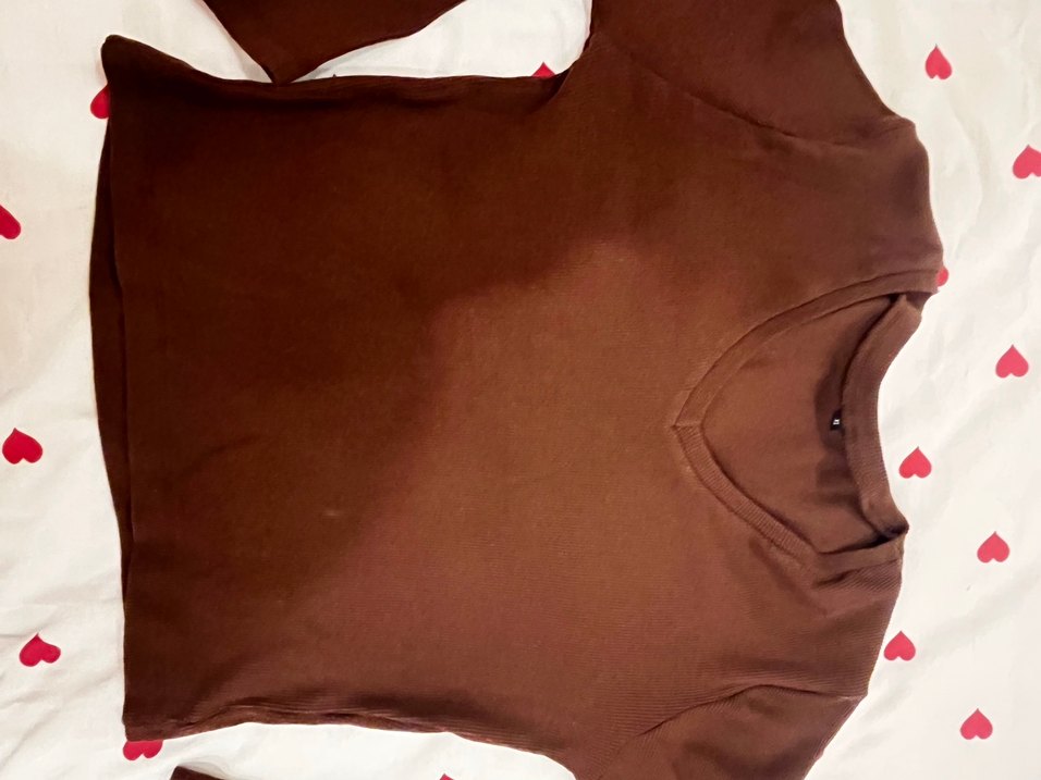 Kahverengi V Yakalı Uzun Kollu Triko - Görsel 2