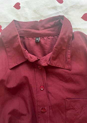 Bordo Kadın Uzun Kollu Düğmeli Gömlek - Görsel 2