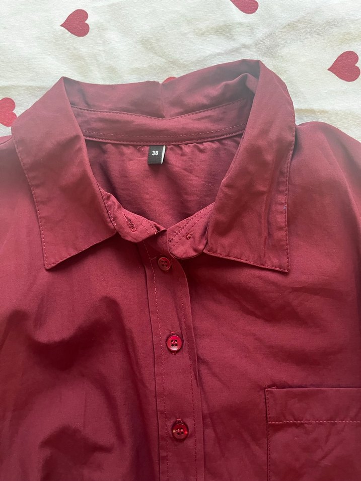 Bordo Kadın Uzun Kollu Düğmeli Gömlek - Görsel 2