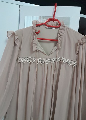 Bej Fırfırlı Uzun Kollu  Bluz - Görsel 2