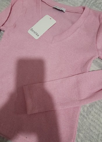 Pembe V Yakalı Kadın Triko Kazak - Görsel 3