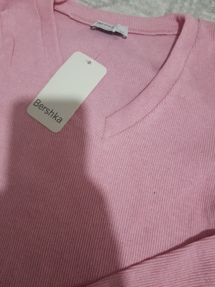 Pembe V Yakalı Kadın Triko Kazak - Görsel 2