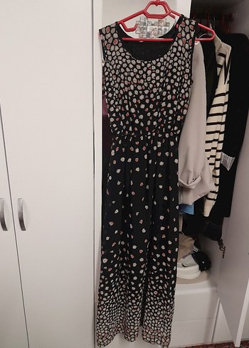 Desenli Siyah şifon Elbise - Görsel 3