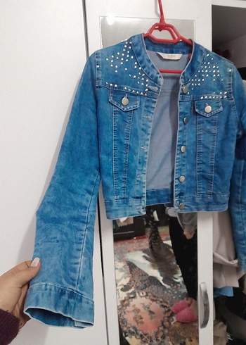 Düğmeli Mavi Kadın Kot Ceket - Görsel 2