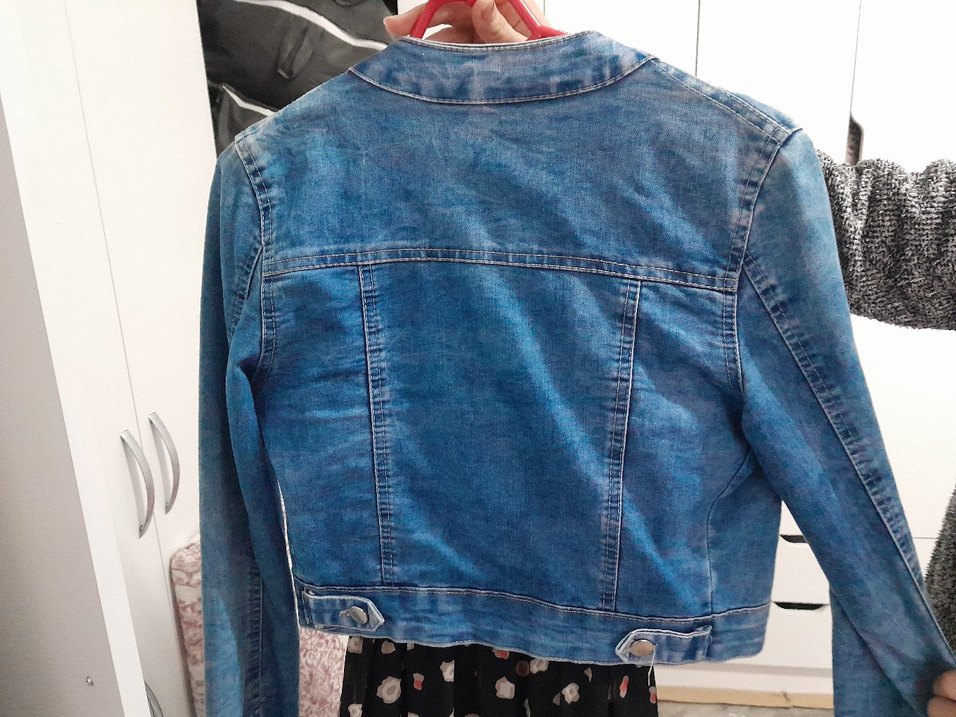 Düğmeli Mavi Kadın Kot Ceket - Görsel 3