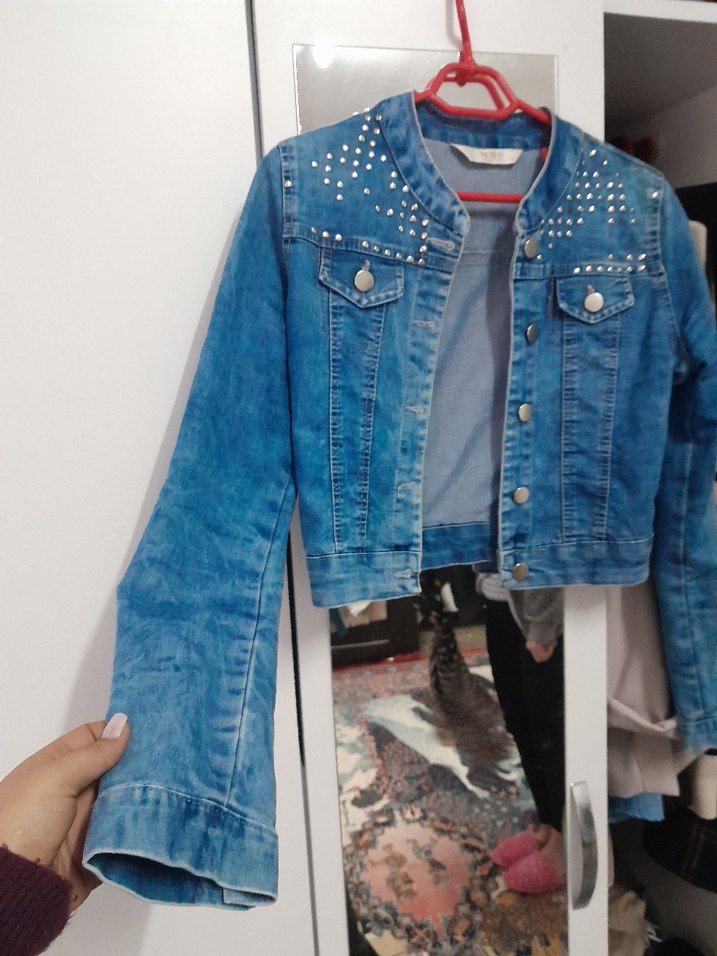 Düğmeli Mavi Kadın Kot Ceket - Görsel 2