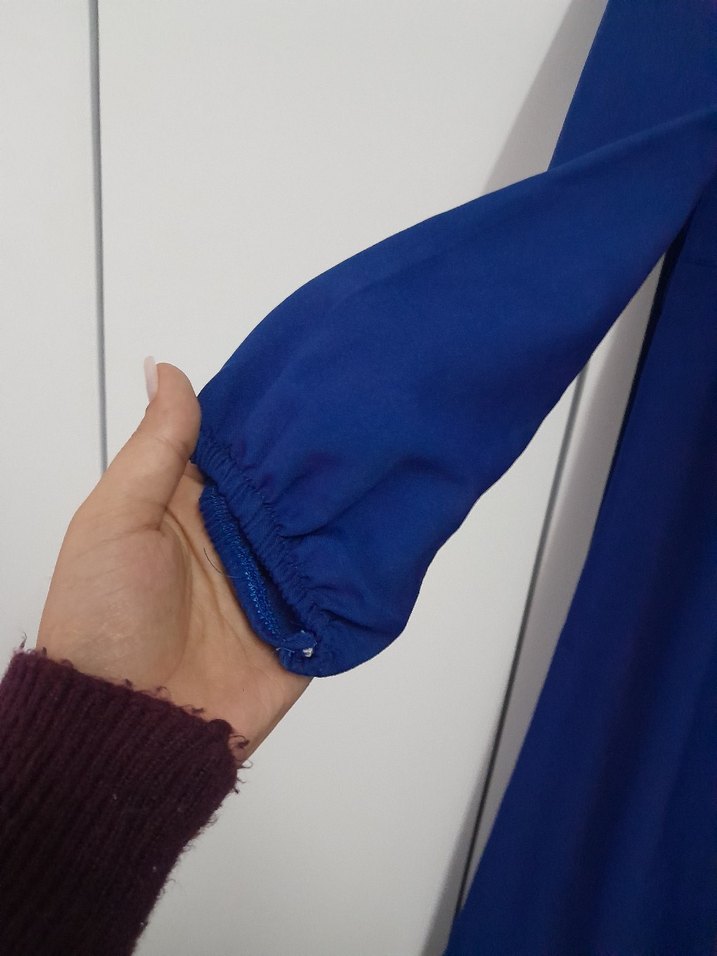 Uzun Kollu Lacivert Kemerli Elbise - Görsel 3