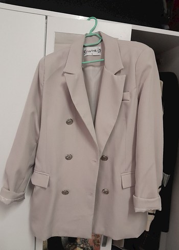 Düğmeli Bej Kadın Blazer Ceket - Görsel 3