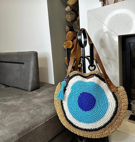 Zara Nazar boncuğu hasır plaj çantası