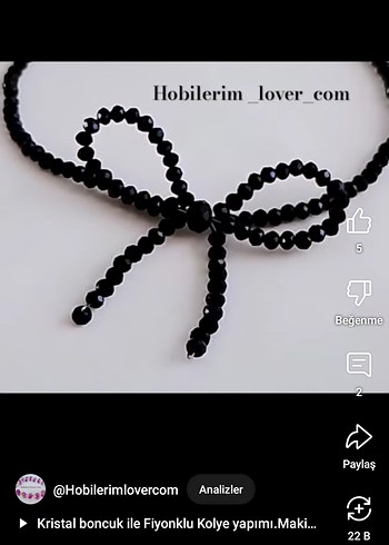 Beden siyah Renk Siyah Boncuklu Mini Fiyonklu Kadın Kolye