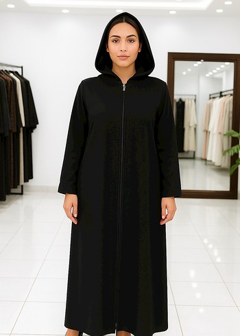 Kapüşonlu Siyah Ekose Kadın Uzun Elbise - Görsel 2