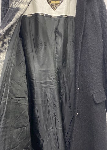 Gri Desenli Örgü Detaylı Kadın Uzun Kaban - Görsel 6