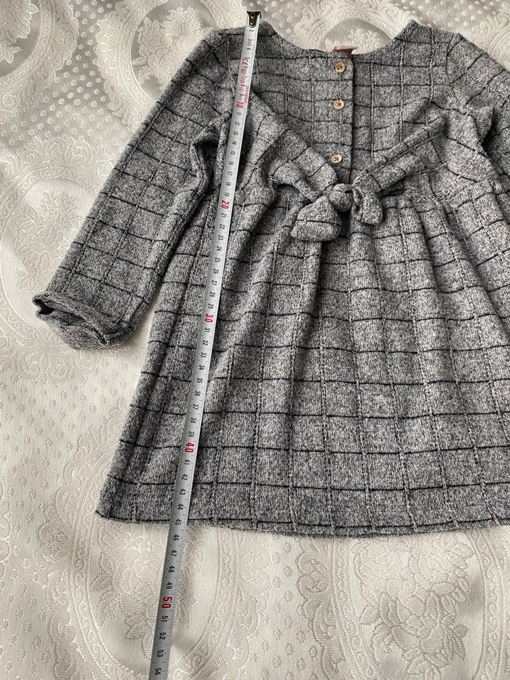 Düğmeli Gri Kareli Kız çocuk Elbisesi - Görsel 2