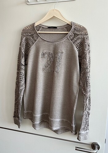Afrodit Afrodit kolları dantelli şık sweatshirt
