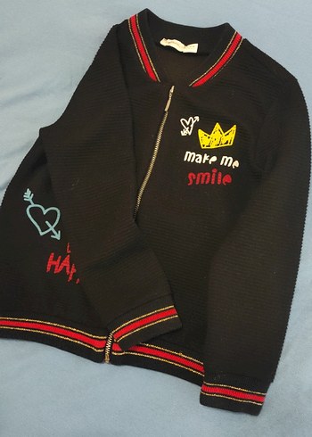 Nakışlı Siyah Fermuarlı Erkek Çocuk Ceket - Görsel 2