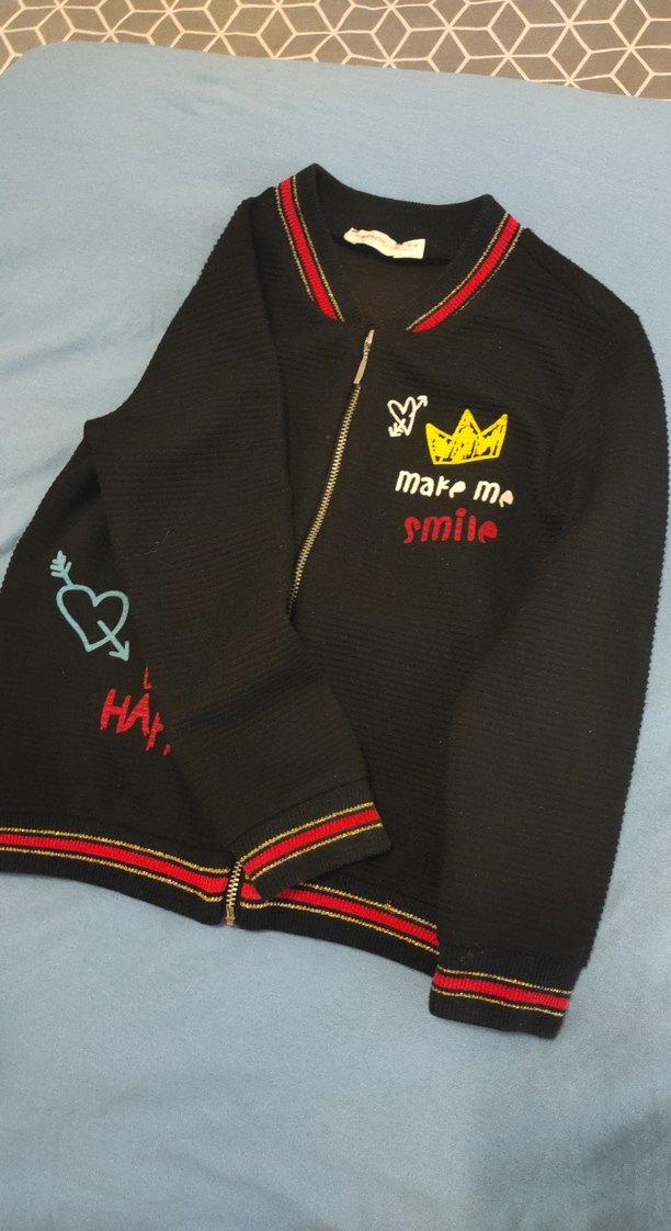 Nakışlı Siyah Fermuarlı Erkek Çocuk Ceket - Görsel 2