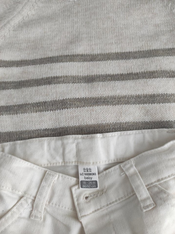 Bej Gri Çizgili Triko Hamile Kazak - Görsel 2