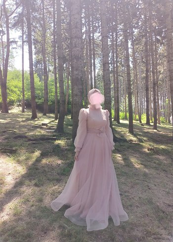 Uzun Kollu Pastel Mor Drape Detaylı Elbise Şal Hediye - Görsel 2