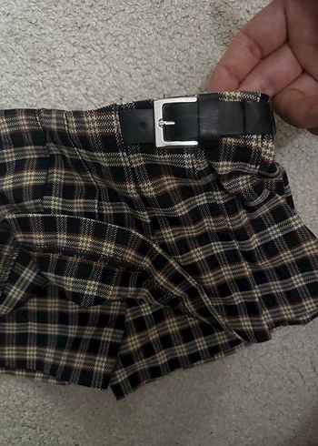 Kemerli Kahverengi Ekose Mini Etek Kiz çocuk - Görsel 4