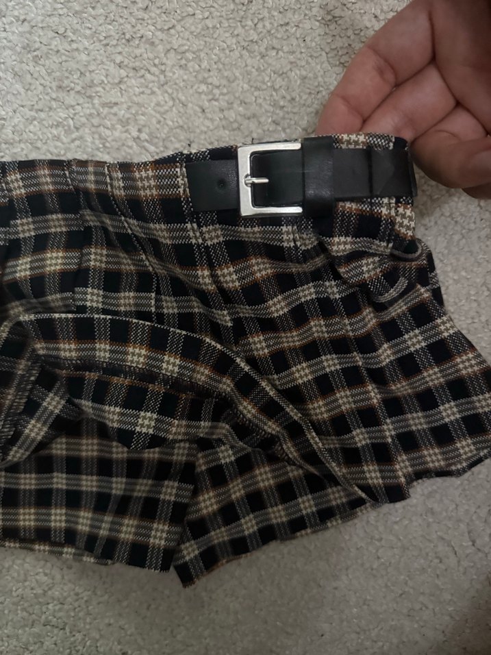 Kemerli Kahverengi Ekose Mini Etek Kiz çocuk - Görsel 4