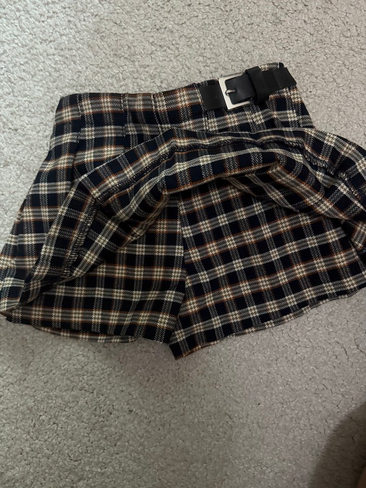 Kemerli Kahverengi Ekose Mini Etek Kiz çocuk - Görsel 3