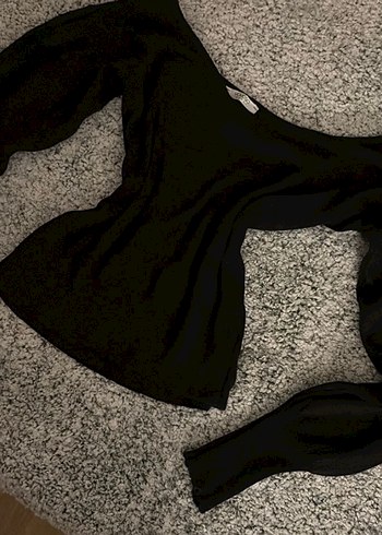 Siyah, Uzun Kollu, V Yakalı Kadın Bluz - Görsel 2