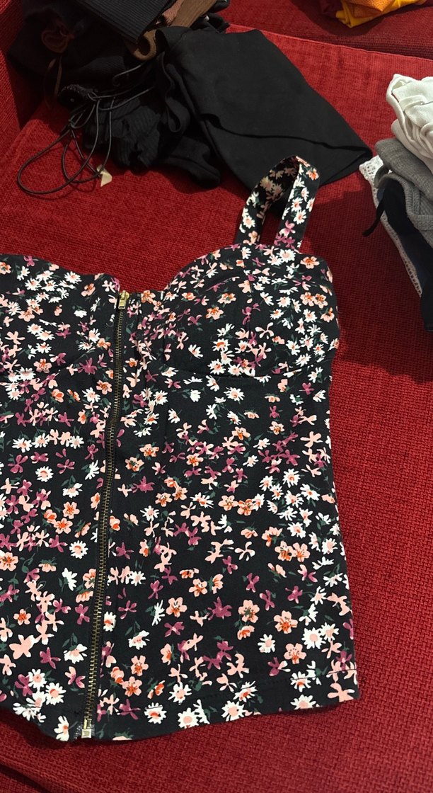 Çiçek Desenli Fermuarlı Midi Büstiyer - Görsel 2