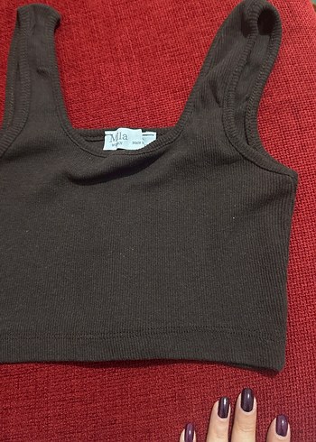 Kahverengi Kadın Basic Crop Top - Görsel 4