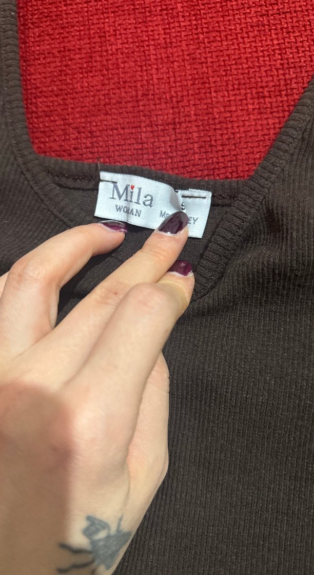 Kahverengi Kadın Basic Crop Top - Görsel 3