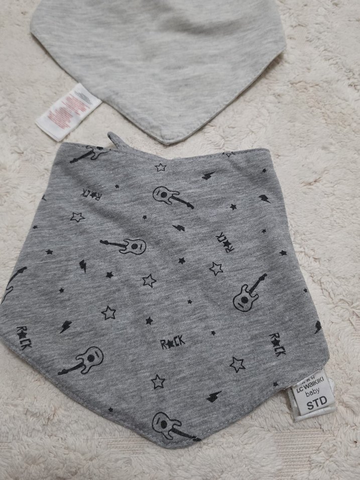 Gri Desenli Bebek Önlüğü 2'li Set - Görsel 3