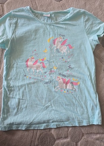 Kız Çocuk Turkuaz Pamuklu Baskılı Tişört - Görsel 5