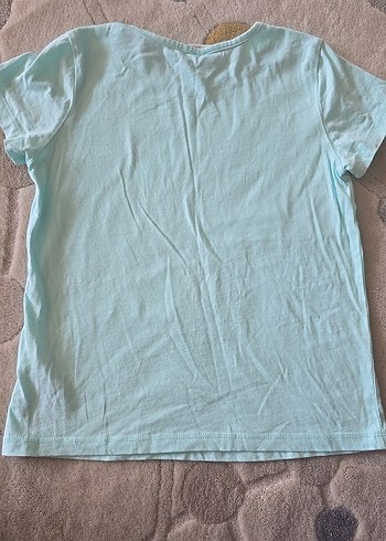 Kız Çocuk Turkuaz Pamuklu Baskılı Tişört - Görsel 4