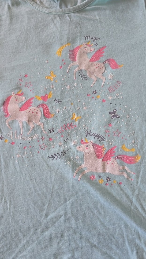 Kız Çocuk Turkuaz Pamuklu Baskılı Tişört - Görsel 2