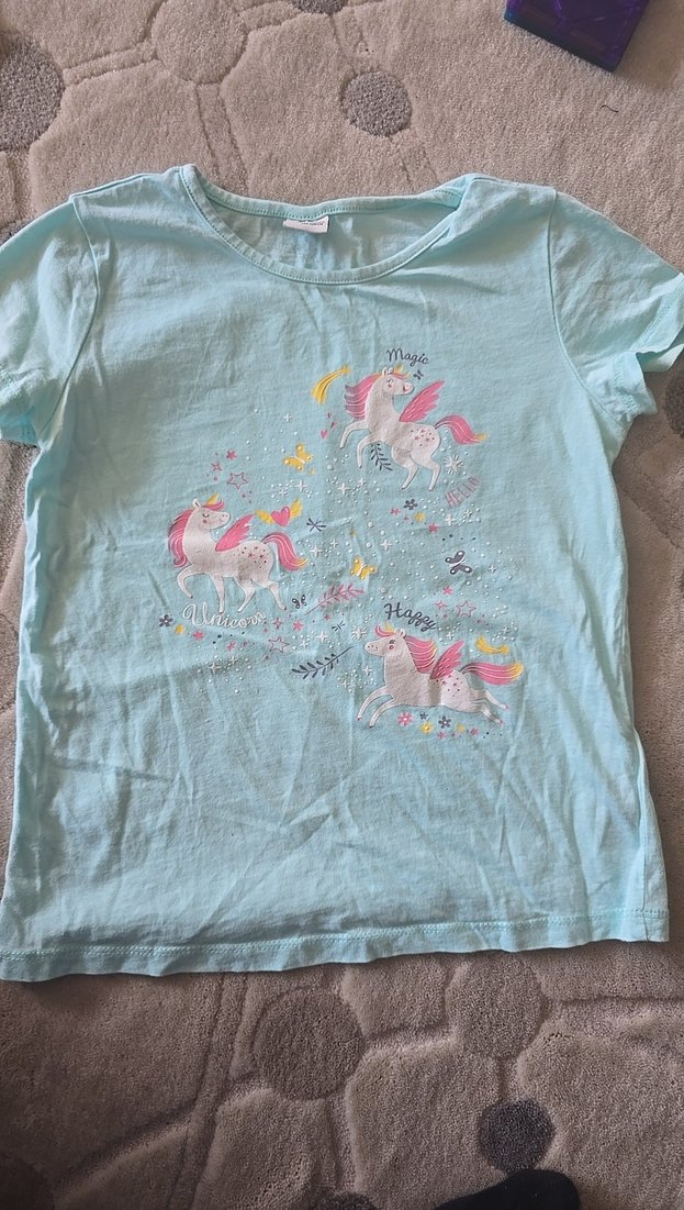 Kız Çocuk Turkuaz Pamuklu Baskılı Tişört - Görsel 5