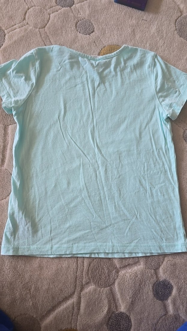 Kız Çocuk Turkuaz Pamuklu Baskılı Tişört - Görsel 4