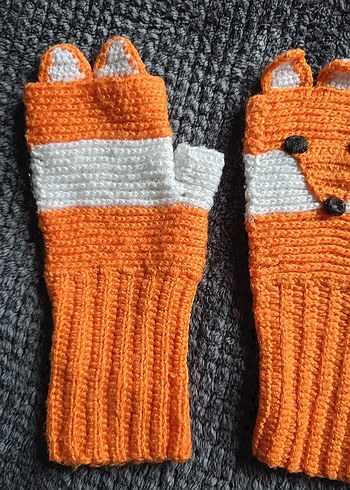 Bohem Turuncu Tilki Desenli Örgü Eldiven - Görsel 3