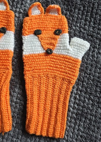 Bohem Turuncu Tilki Desenli Örgü Eldiven - Görsel 2