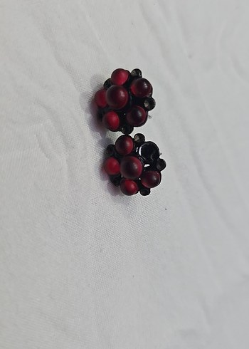 Bordo Boncuklu Mini Çiçek Küpeler