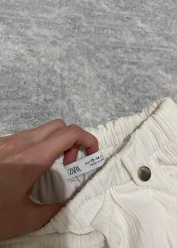 diğer Beden Zara Orijinal 13-14 Yaş Beyaz Keten Pileli Kumaş Pantolon